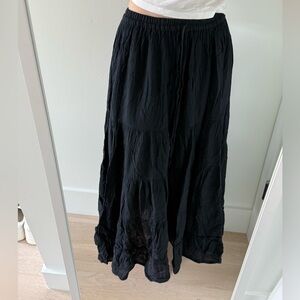 Tiered Black Cotton Maxi Skirt